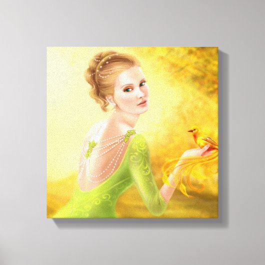 Canvas Mooie romantische vrouw en fantasie goud b (Voorkant)