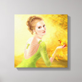 Canvas Mooie romantische vrouw en fantasie goud b Afdruk