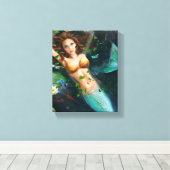 Canvas Mooie zeemeermin in meer met leugens (Insitu (Houten vloer))