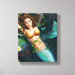 Canvas Mooie zeemeermin in meer met leugens Afdruk