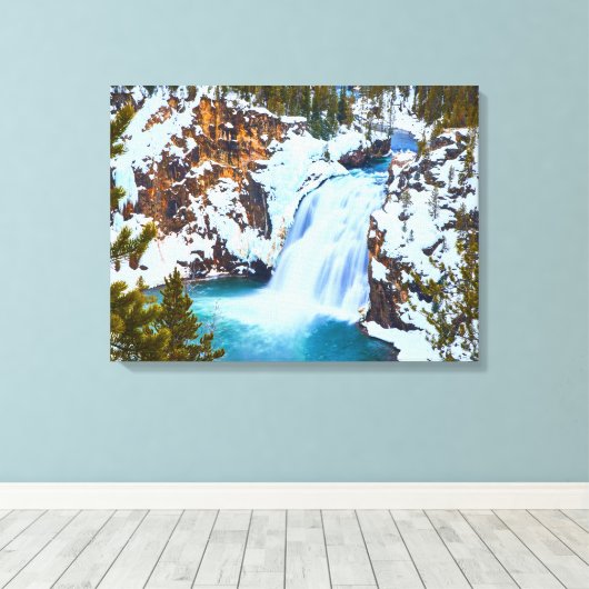 Canvas Muur Art-Yellowstone Waterval (Insitu (Houten vloer))