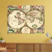 Canvas Oude Wereldkaart 1689 Afdruk (Insitu (Woonkamer))