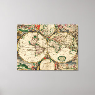 Canvas Oude Wereldkaart 1689 Afdruk