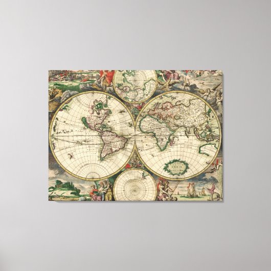 Canvas Oude Wereldkaart 1689 Afdruk (Voorkant)