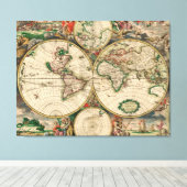 Canvas Oude Wereldkaart 1689 Afdruk (Insitu (Houten vloer))