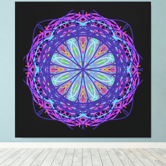 Canvas, Paarse roze zwarte Kaleidoscope Mandala Ar Canvas Afdruk (Insitu (Houten vloer))