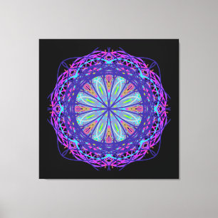Canvas, Paarse roze zwarte Kaleidoscope Mandala Ar Canvas Afdruk
