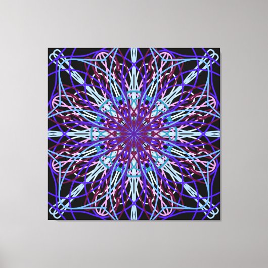 Canvas, Paarse Zwarte Kaleidoscoop Mandala Art Canvas Afdruk (Voorkant)