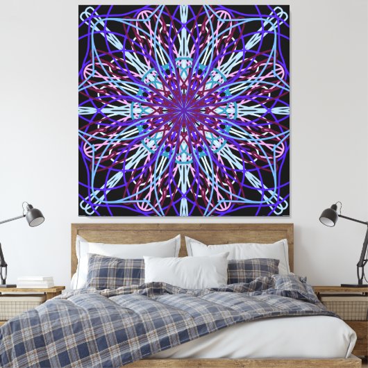 Canvas, Paarse Zwarte Kaleidoscoop Mandala Art Canvas Afdruk (Insitu (Slaapkamer))