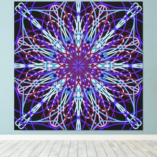 Canvas, Paarse Zwarte Kaleidoscoop Mandala Art Canvas Afdruk (Insitu (Houten vloer))