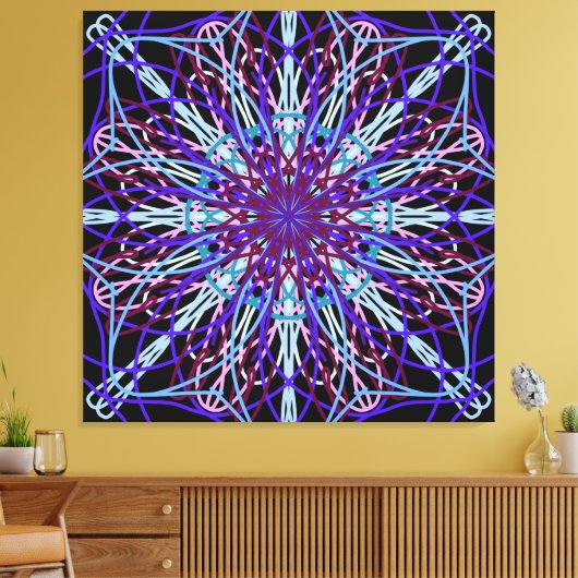 Canvas, Paarse Zwarte Kaleidoscoop Mandala Art Canvas Afdruk (Insitu (Woonkamer))