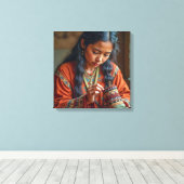 Canvas Print (Beading a Moccasin) (Insitu (Houten vloer))