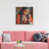 Canvas Print (Beading a Moccasin) (Insitu (Woonkamer))