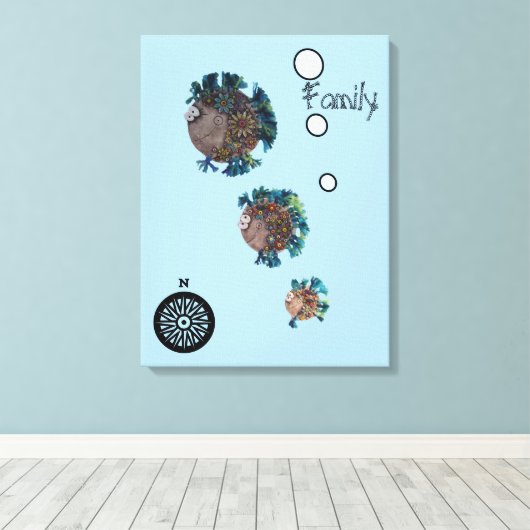 Canvas print - Blauwe en groene visfamilie (Insitu (Houten vloer))