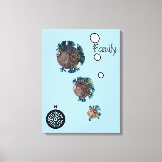 Canvas print - Blauwe en groene visfamilie (Voorkant)