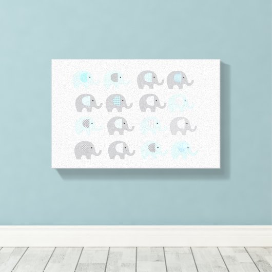 Canvas Print - Blauwe olifanten (Insitu (Houten vloer))