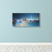 Canvas Print - Dubai Skyline op een Misty Day (Insitu (Houten vloer))