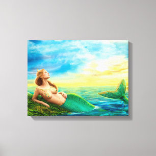 Canvas Print Fantasy mermaid op zonsondergang