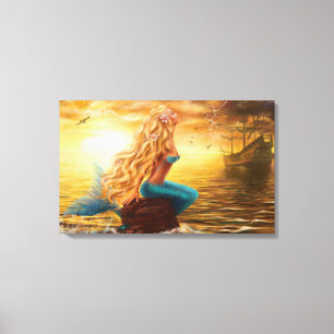 Canvas Print Fantasy mermaid tegen zonsondergang