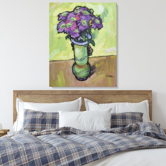 Canvas Print 'Paarse Chrysanthemums' (Insitu (Slaapkamer))