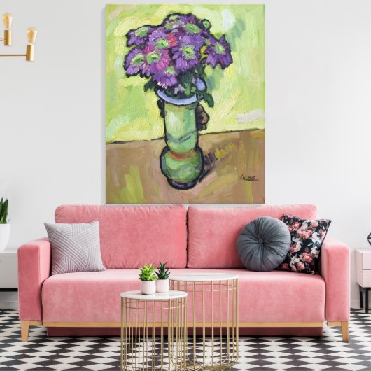 Canvas Print 'Paarse Chrysanthemums' (Insitu (Woonkamer))