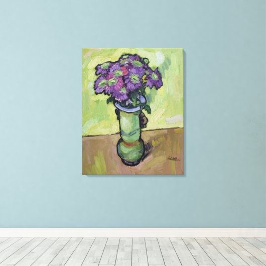 Canvas Print 'Paarse Chrysanthemums' (Insitu (Houten vloer))