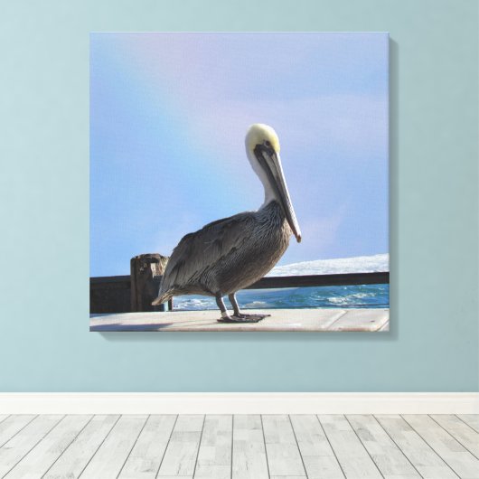 Canvas print - Pelican op papier (Insitu (Houten vloer))