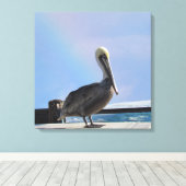 Canvas Print - Pelican op pier (v.2) (Insitu (Houten vloer))