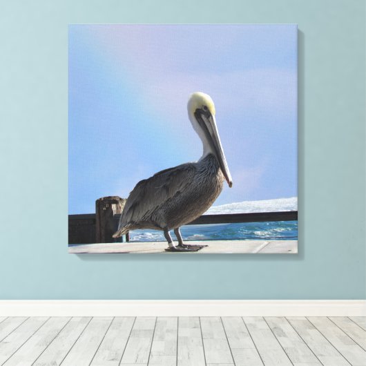 Canvas Print - Pelican op pier (v.2) (Insitu (Houten vloer))