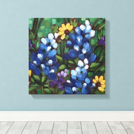 Canvas Print "Texas Wildflower - Bluebonnets" (Insitu (Houten vloer))