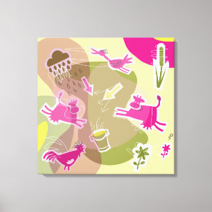 canvas roze koeien afdruk