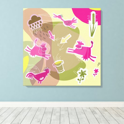 canvas roze koeien afdruk (Insitu (Houten vloer))