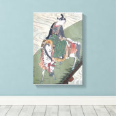 Canvas Samurai op Paard Japans Woodblock Print (Insitu (Houten vloer))