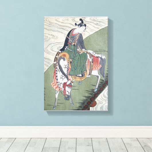 Canvas Samurai op Paard Japans Woodblock Print (Insitu (Houten vloer))