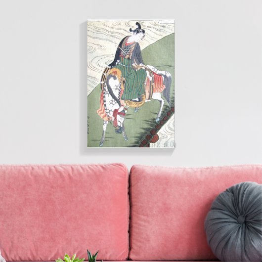 Canvas Samurai op Paard Japans Woodblock Print (Insitu (Woonkamer))