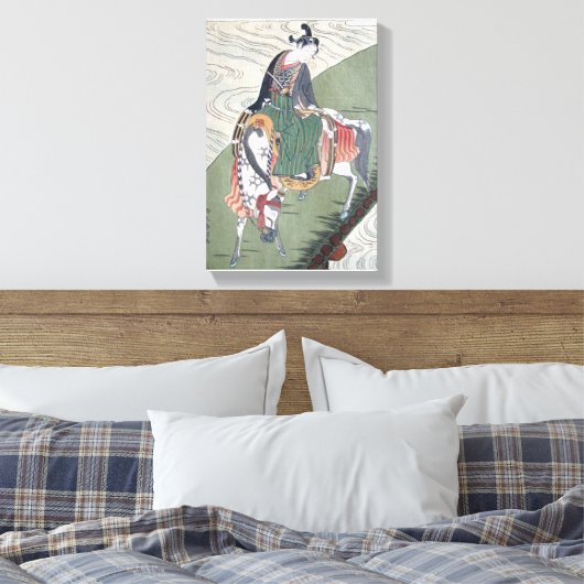 Canvas Samurai op Paard Japans Woodblock Print (Insitu (Slaapkamer))
