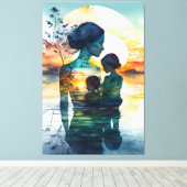Canvas schilderij moeder en haar twee zonen.p afdruk (Insitu (Houten vloer))