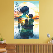 Canvas schilderij moeder en haar twee zonen.p afdruk (Insitu (Woonkamer))