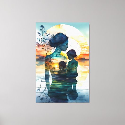 Canvas schilderij moeder en haar twee zonen.p afdruk (Voorkant)