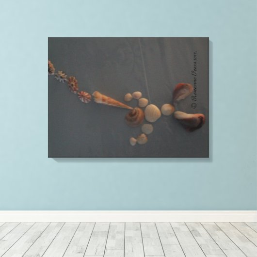 Canvas-SeaShellManBlowingHorn© Roseanne Pears 2012 Canvas Afdruk (Insitu (Houten vloer))