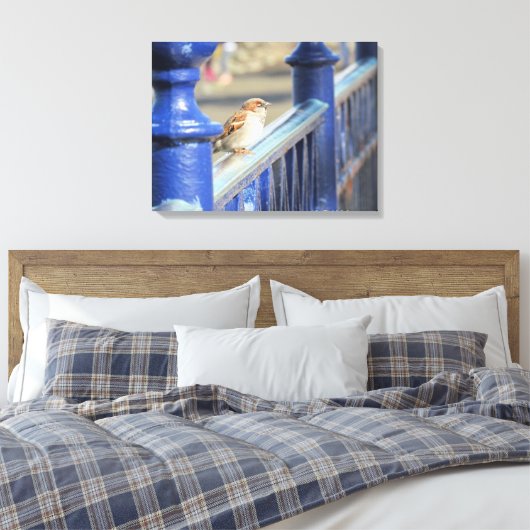 Canvas — Sparrow on fence (Insitu (Slaapkamer))