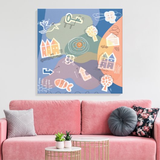 canvas stad blauw (Insitu (Woonkamer))