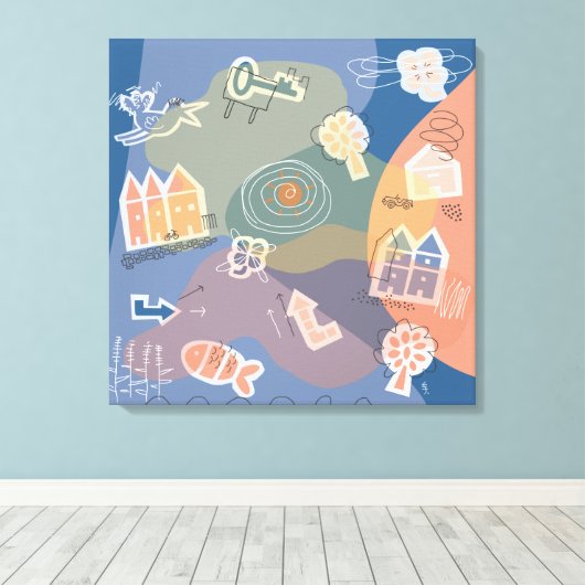 canvas stad blauw (Insitu (Houten vloer))