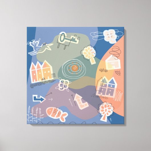 canvas stad blauw afdruk (Voorkant)