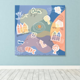 canvas stad blauw afdruk