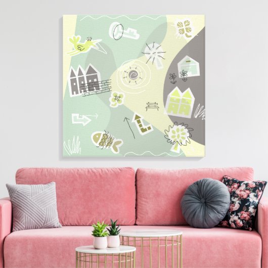 canvas stad grijstinten afdruk (Insitu (Woonkamer))