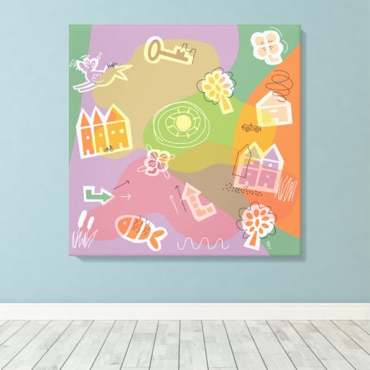 canvas stad huizen oranje (Insitu (Houten vloer))