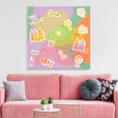 canvas stad huizen oranje afdruk (Insitu (Woonkamer))