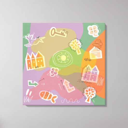 canvas stad huizen oranje afdruk (Voorkant)