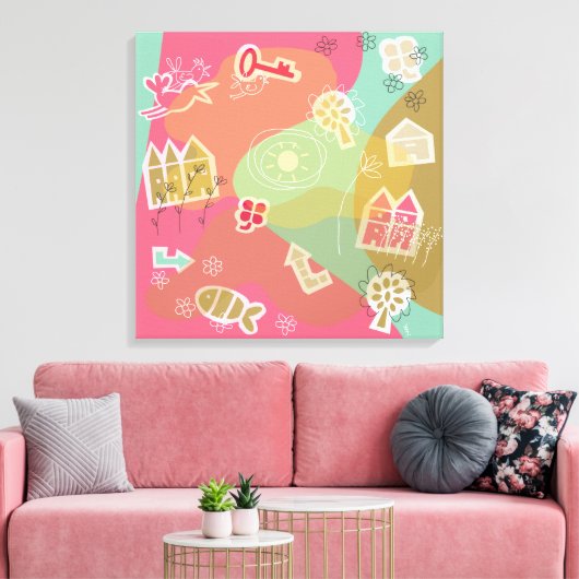 canvas stad roze afdruk (Insitu (Woonkamer))